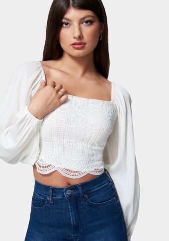 Crochet body woven top