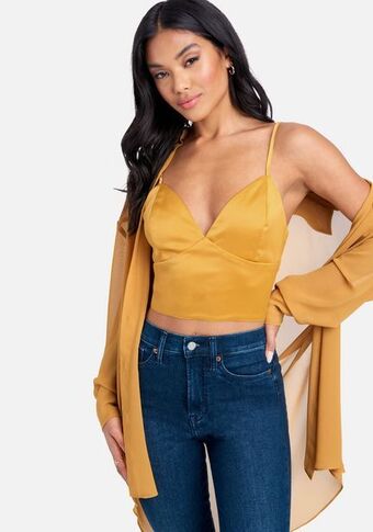 Bebe Satin bustier top with matching chiffon blouse oferta