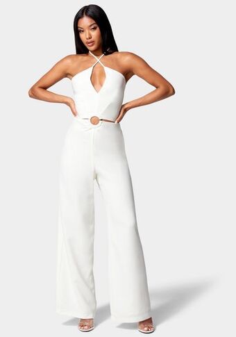 Bebe Halter ring detail cut out wide leg jumpsuit oferta