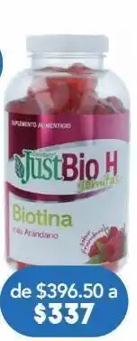 Just bio h biotina gomitas sabor frambuesa y arándano 110 piezas goma frasco arándanos 500 mg