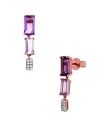 Joyerías Bizzarro Aretes de oro rosa 14k con 5pts de diamante y amatista (vs1-vs2) (g-h) oferta