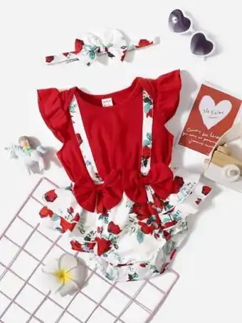 SHEIN Shein bebé body con estampado floral con lazo delantero a capas oferta