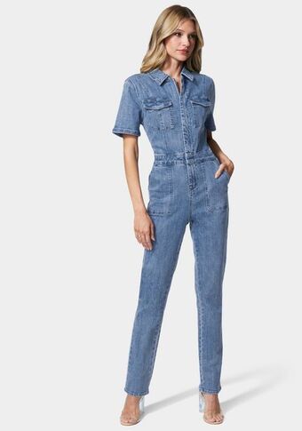 Bebe Straight leg zip front denim jumpsuit oferta