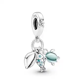 Charm colgante triple pescado, tortuga de mar y concha