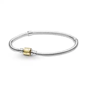 Brazalete pandora moments con cierre de barril cadena de serpiente dos tonos