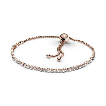 Brazalete de tenis deslizante brillante recubrimiento en oro rosa de 14k