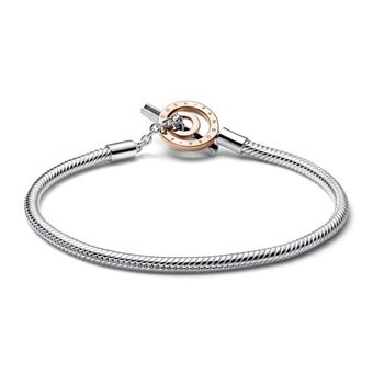 Pandora Brazalete cadena de serpiente de dos tonos con barra-t con logotipo pandora signature oferta