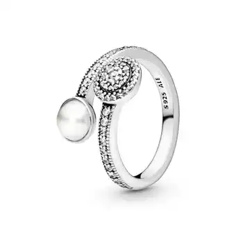 Pandora Anillo abierto con perla artificial laqueada blanca y pavé oferta