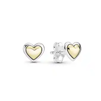 Aretes de botón corazón dorado cóncavo dos tonos