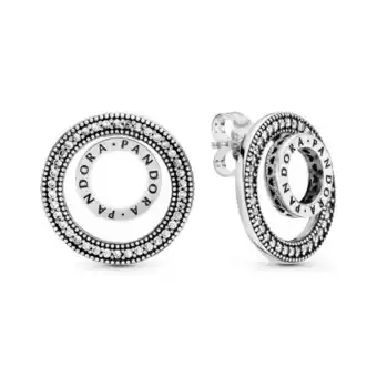 Pandora Aretes de botón círculo con logotipo pandora oferta