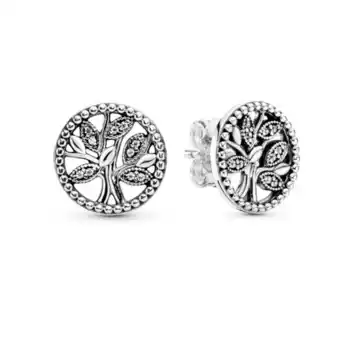 Pandora Aretes de botón árbol de familia deslumbrante oferta