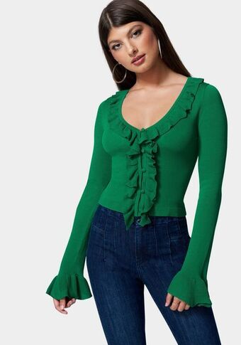 Ruffle cropped sweater cardigan