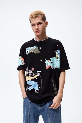ZARA Camiseta punto estampado oferta