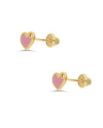 Joyerías Bizzarro Broqueles de oro amarillo 14k con 1pto de diamante con esmalte rosa oferta