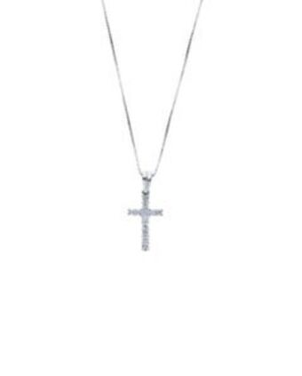 Joyerías Bizzarro Dije de cruz oro blanco cadena 14k 25 pts diamante l39688 oferta