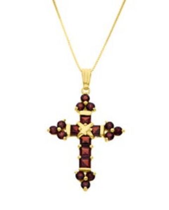 Joyerías Bizzarro Dije de cruz de oro amarillo con cadena 14k y granate oferta