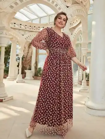 SHEIN Vestidos tallas grandes floral todo estampado elegante oferta