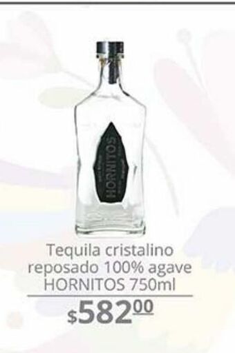 Tequila cristalino reposado 100% agave hornitos 750ml