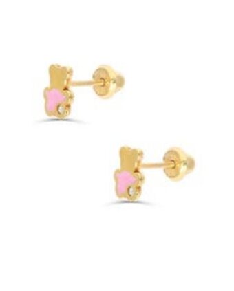 Joyerías Bizzarro Broqueles de oro amarillo 14k con 1pto de diamante con esmalte rosa oferta