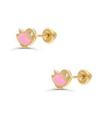 Joyerías Bizzarro Broqueles de oro amarillo 14k con 1pto de diamante con esmalte rosa oferta