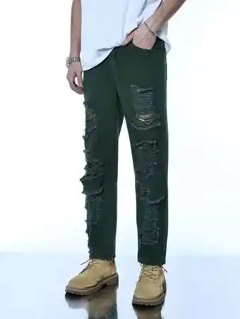 SHEIN Hombres jeans desgarro con bolsillo oblicuo oferta