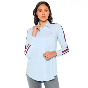 Blusa camisera para dama tommy hilfiger azul ww0ww32368-c1o