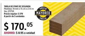 Tabla de pino segunda 19mmx15cmx2.44m