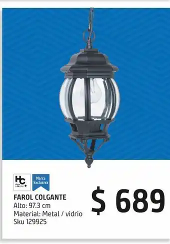 Farol colgante 100w cannes negro 1luz e27 metal ip44 90cm