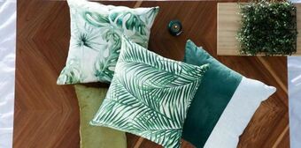 Cojín decorativo palma tela verde