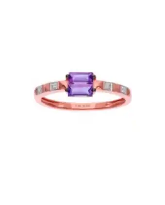 Joyerías Bizzarro Anillo de oro rosa 14k con 3pts de diamante y amatista oferta