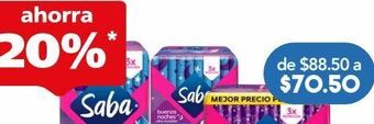 Saba buenas noches toallas femeninas extra largas con alas flujo súper abundante 28 piezas