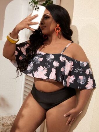 SHEIN Bañador bikini con estampado floral de hombros descubiertos oferta