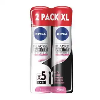 Antitranspirante nivea black&white invisible 2 pzas de 250 ml c/u