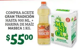 Soriana Híper Compra Aceite Gran Tradicion Hasta 900 ml + Harina de Maiz Maseca 1 kg oferta