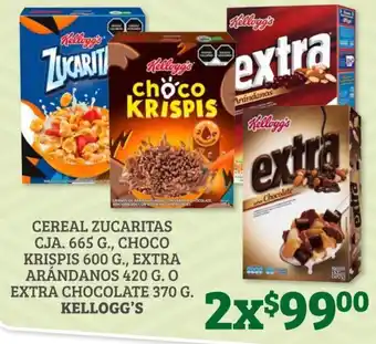 Soriana Híper Cereal Zucaritas CJA 665g Choco Krispis 600g Extra Arandanos 420g o Extra Chocolate 370g Kellogg's oferta