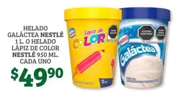 Soriana Híper Helado Galactea Nestle 1L o Helado Lapiz de Color Nestle 950 ml Cada uno oferta