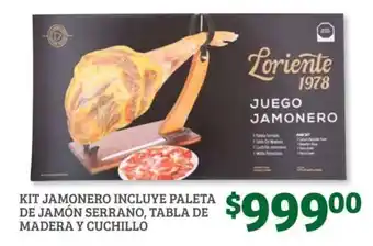 Soriana Híper Kit Jamonero Inlcuye Paleta de Jamon Serrano, Tabla de Madera Y Cuchillo oferta