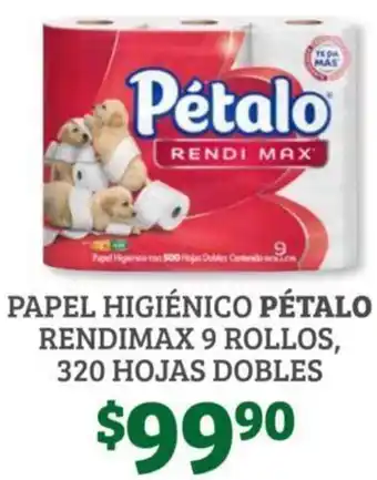 Soriana Híper Papel Higienico Petalo Rendimax 9 Rollos, 320 Hojas Dobles oferta
