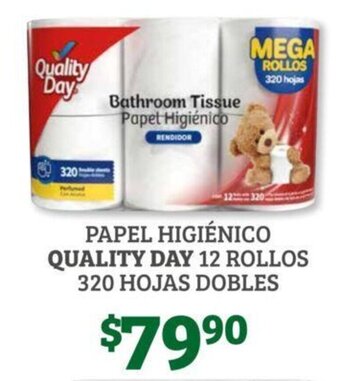 Soriana Híper Papel Higienico Quality Day 12 Rollos 320 Hojas Dobles oferta