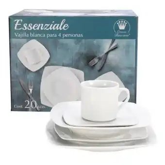 Vajilla de porcelana crown baccara essenziale blanca 20 pzas