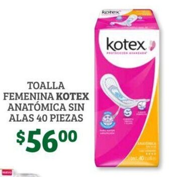 Soriana Híper Toalla Femenina Kotex Anatomica sin Alas 40 piezas oferta