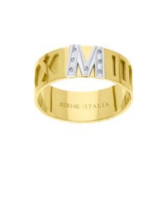 Joyerías Bizzarro Argolla oro amarillo 14k inicial oro blanco 3.5pts personalizable número romano oferta