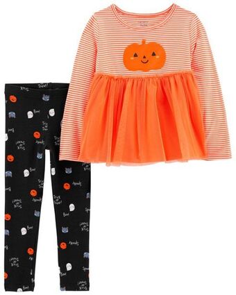 Conjunto de 2 piezas de blusa con estampado de calabaza y leggings con estampado de halloween carter's