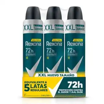 Antitranspirante rexona v8 xxl 3 pzas de 148 g c/u