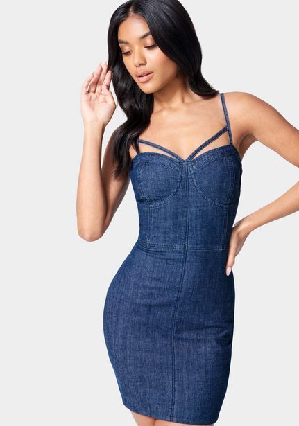 Bebe Spaghetti strap bustier denim dress oferta