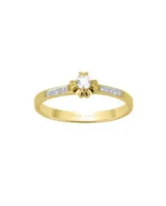 Anillo de compromiso de oro amarillo 14k con 8 diamantes de .25 puntos y 1 diamante de 9 puntos