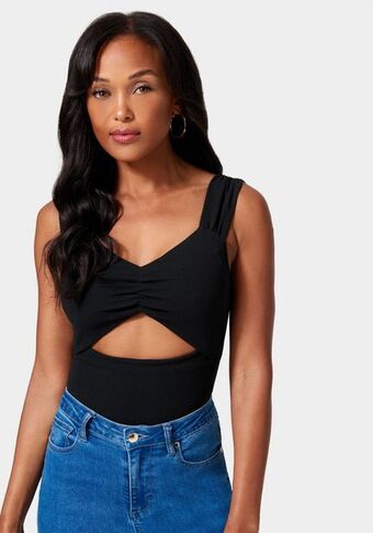 Bebe Ruched sleeve cutout detail top oferta
