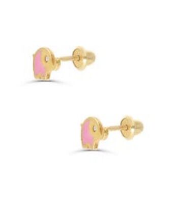 Joyerías Bizzarro Broqueles de oro amarillo 14k con 1pto de diamante con esmalte rosa oferta