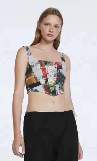Stradivarius Top corset flores art collection oferta