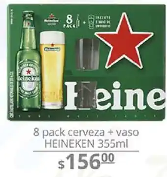 La Comer 8 Pack Cerveza + Vaso Hieneken 355ml oferta